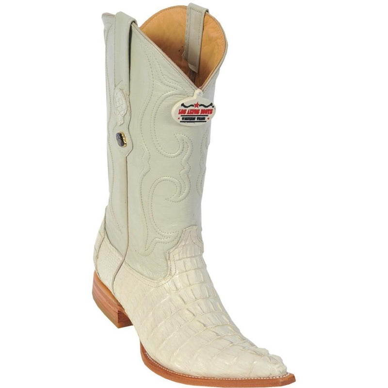 Los Altos Boots Mens #950104 3X Toe | Genuine Caiman Tail Leather Boots | Color Winterwhite