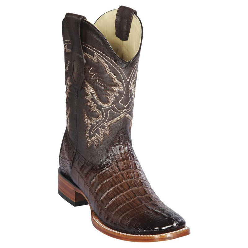 Los Altos Boots Mens #8220116 Wide Square Toe | Genuine Caiman Tail Boots | Color Faded Brown