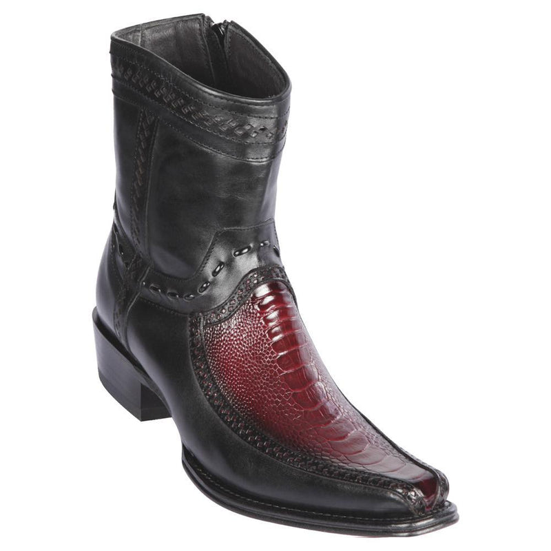 Los Altos Boots Mens #76BF0543 Low Shaft European Square Toe | Genuine Ostrich Leg And Deer Boots | Color Faded Burgundy