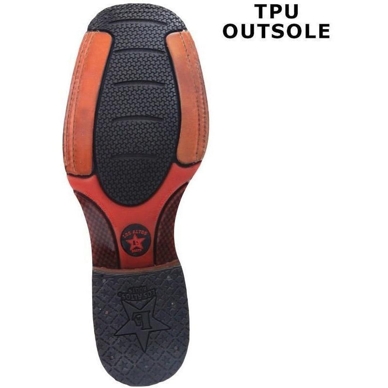 Los Altos Boots Mens #826A1803 Wide Square Toe | Genuine Caiman Flank Leather Boots | Color Cognac
