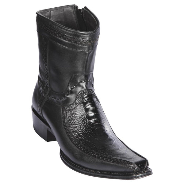 Los Altos Boots Mens #76BF0505 Low Shaft European Square Toe | Genuine Ostrich Leg And Deer Boots | Color Black