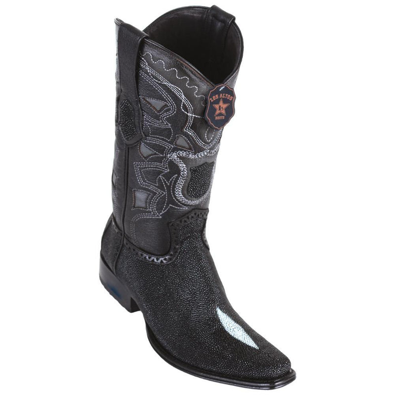 Los Altos Boots Mens #761205 European Square Toe | Genuine Single Stone Stingray Boots | Color Black