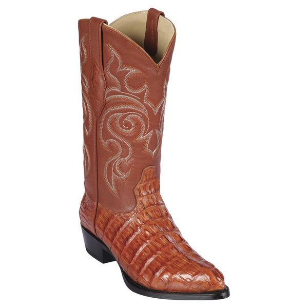 Los Altos Boots Mens #990103 J Toe | Genuine Caiman Tail Boots | Color Cognac