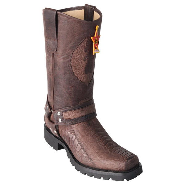 Los Altos Boots Mens #55TG0507 Biker Boot | Genuine Ostrich Leg Leather Boots | Color Brown | Greasy Finish