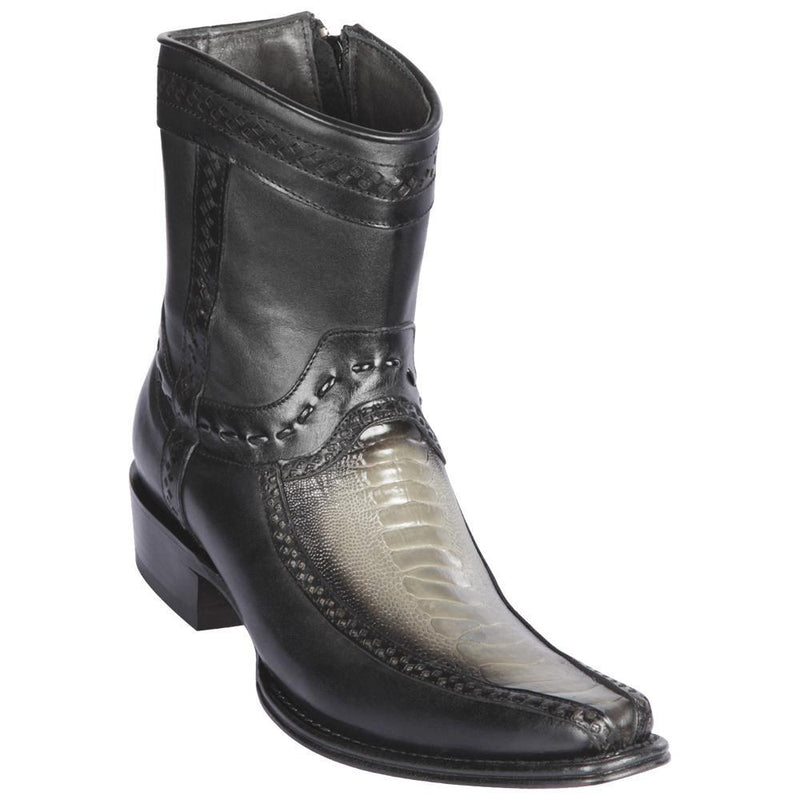 Los Altos Boots Mens #76BF0538 Low Shaft European Square Toe | Genuine Ostrich Leg And Deer Boots | Color Faded Gray