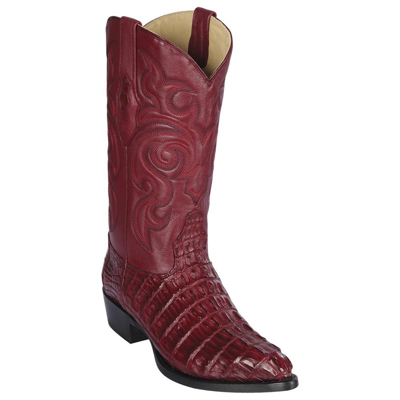 Los Altos Boots Mens #990106 J Toe | Genuine Caiman Tail Boots | Color Burgundy