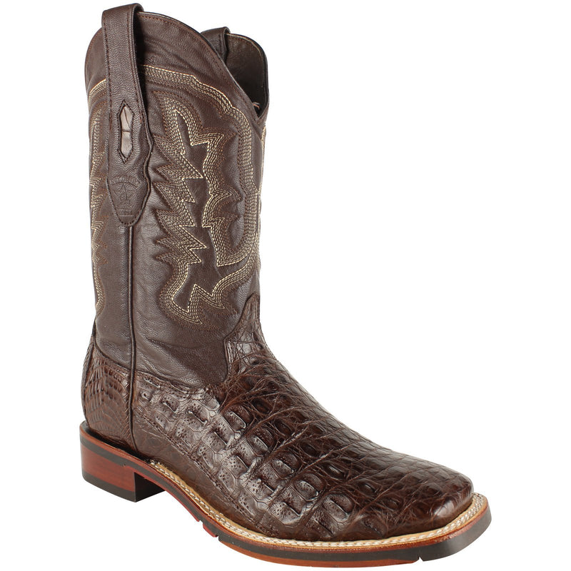 Los Altos Boots Mens #826A1807 Wide Square Toe | Genuine Caiman Flank Leather Boots | Color Brown