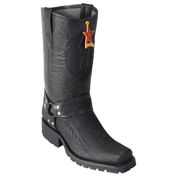 Los Altos Boots Mens #55TG0505 Biker Boot | Genuine Ostrich Leg Leather Boots | Color Black | Greasy Finish