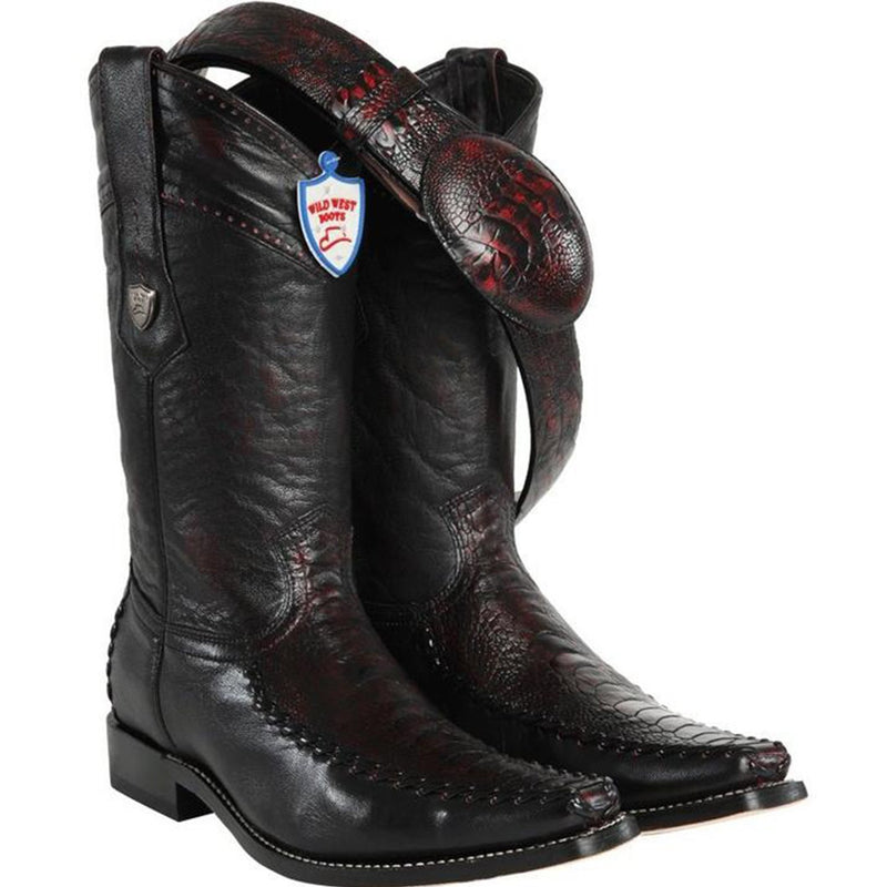 Wild West Boots #278t0518 Men's | Color Black Cherry  | Men’s Wild West Ostrich Leg With Deer Square Toe Boots Handmade