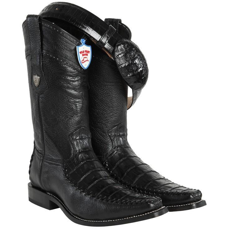 Wild West Boots #278t8205 Men's | Color Black | Wild West Boots-Men's Caiman Belly With Deer Cowboy Boots