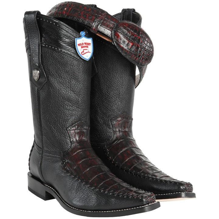 Wild West Boots #278t8218 Men's | Color Black Cherry | Wild West Boots-Men's Caiman Belly With Deer Cowboy Boots