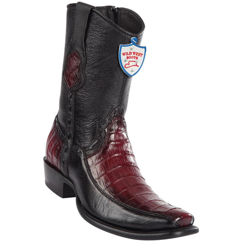 Wild West Boots #279BF8243 Men's | Color Faded Burgundy | Men’s Wild West Caiman Belly With Deer Boots Dubai Toe Handcrafted