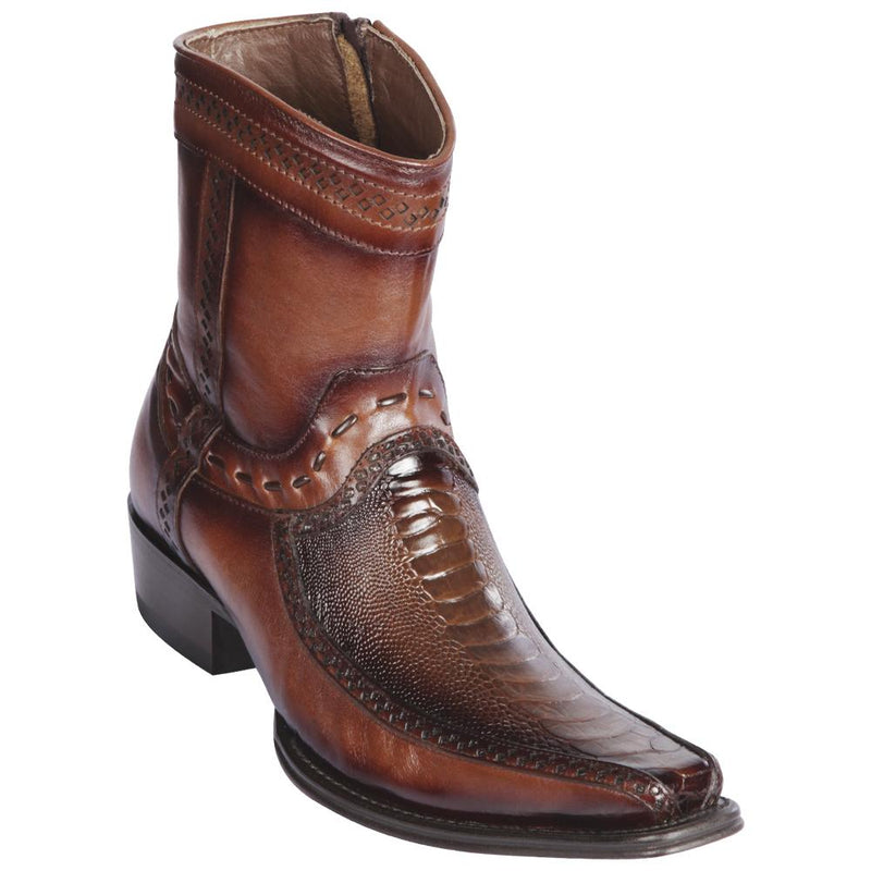 Los Altos Boots Mens #76BF0516 Low Shaft European Square Toe | Genuine Ostrich Leg And Deer Boots | Color Faded Brown