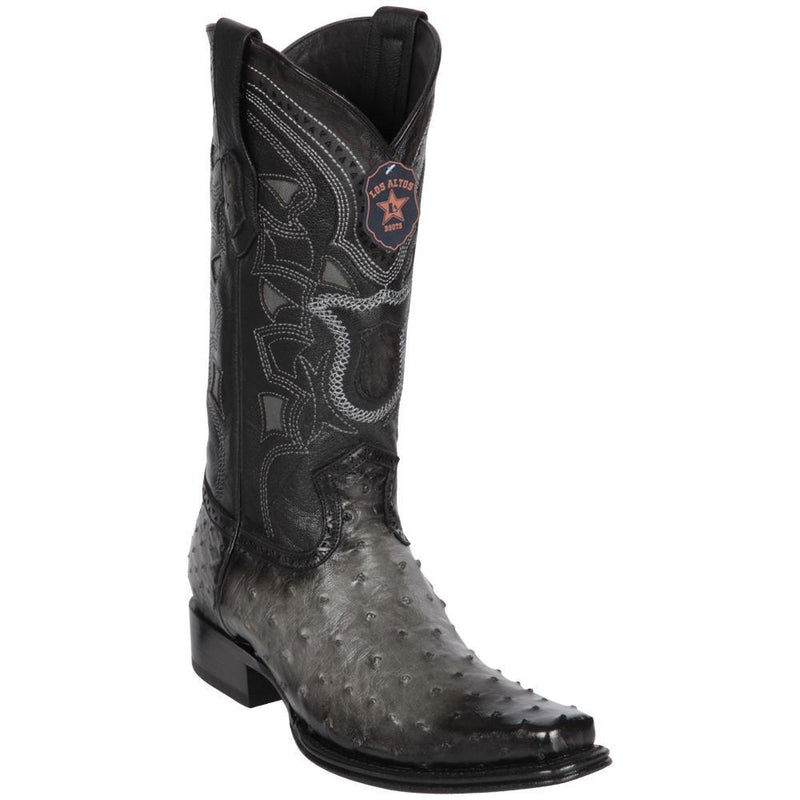 Los Altos Boots Mens #760338 European Square Toe | Genuine Full Quill Ostrich Boots | Color Faded Gray