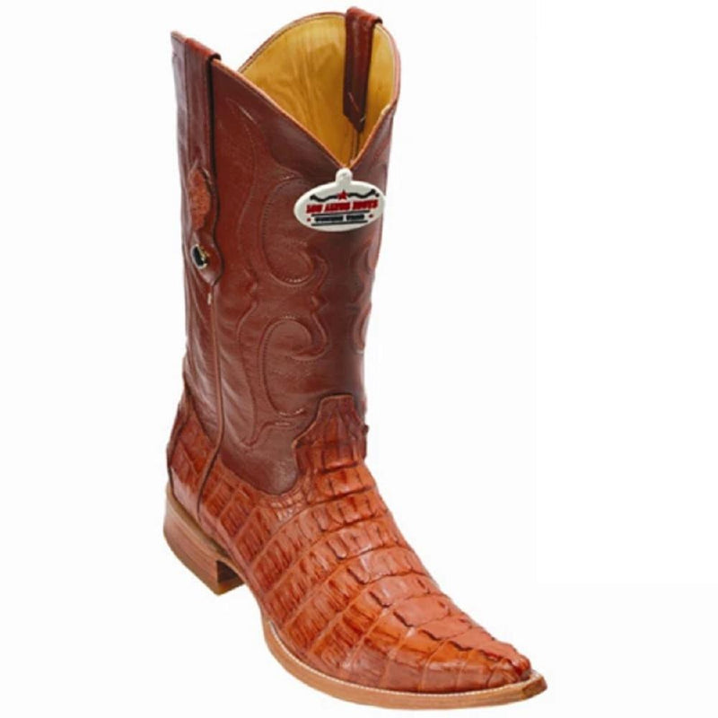 Los Altos Boots Mens #950103 3X Toe | Genuine Caiman Tail Leather Boots | Color Cognac