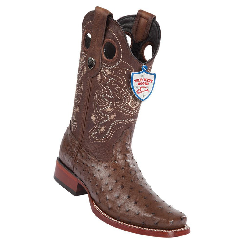 West Boots #28180307 Men's | Color Brown | Men’s Wild West Full Quill Ostrich Square Toe Boots Handmade