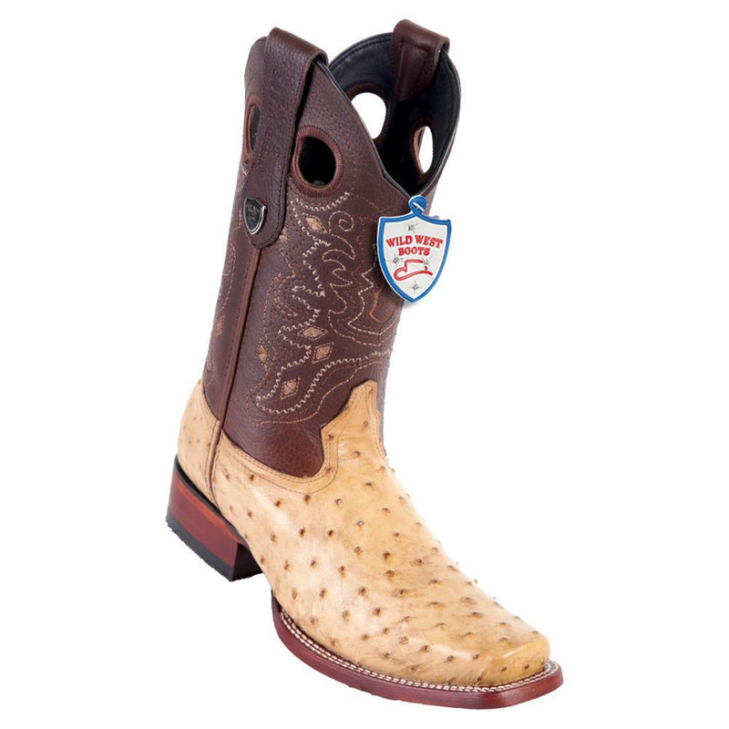 Wild West Boots #28180311 Men's | Color Oryx | Men's Wild West Full Quill Ostrich Boots Square Toe Handcrafted