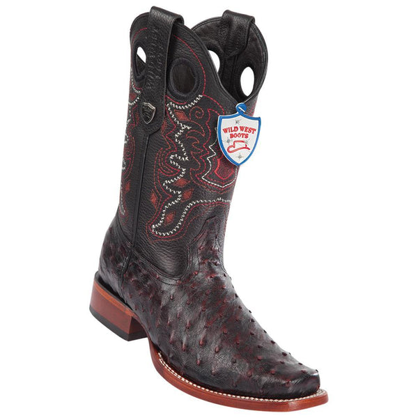 West Boots #28180318 Men's | Color Black Cherry | Men’s Wild West Full Quill Ostrich Square Toe Boots Handmade
