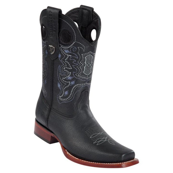 Men's Wild West Rage Leather Square Toe Boots Handmade Black (28182705)