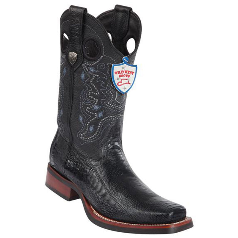 Wild West Boots #28190505  Men's | Color Black | Men's Wild West Ostrich Leg Square Toe Rubber Sole Boots