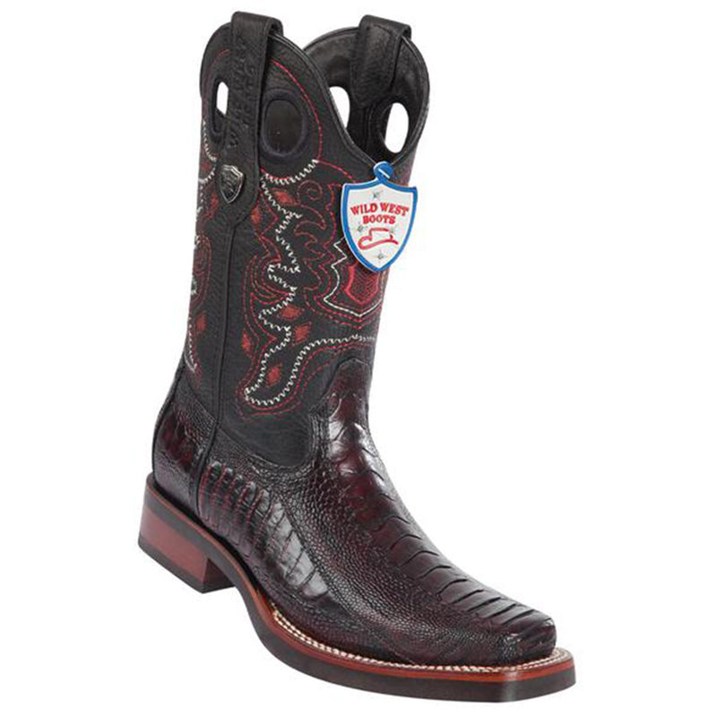 Wild West Boots #28190518 Men's | Color Black Cherry | Men's Wild West Ostrich Leg Square Toe Rubber Sole Boots