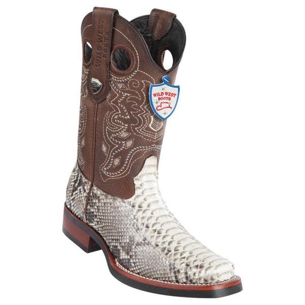 Wild West Boots #28195749 Men's | Color Natural | Men's Wild West Python Wide Square Toe Rubber Sole Boots Handcrafted