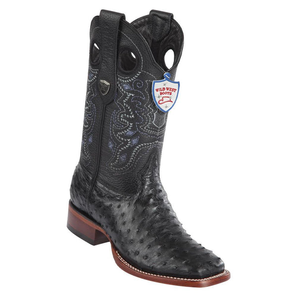 Wild West Boots #28240305 Men's | Color Black | Men's Wild West Full Quill Ostrich Boots Wide Square Toe Handmade