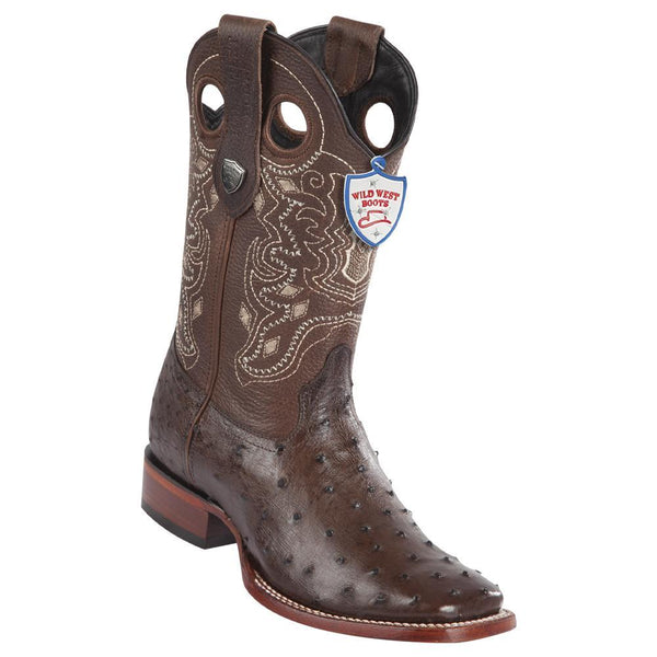 Wild West Boots #28240307 Men's | Color Brown | Men's Wild West Full Quill Ostrich Boots Wide Square Toe Handmade