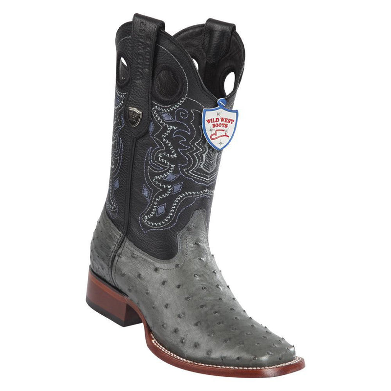 Wild West Boots #28240309 Men's | Color Gray | Men's Wild West Full Quill Ostrich Boots Wide Square Toe Handmade