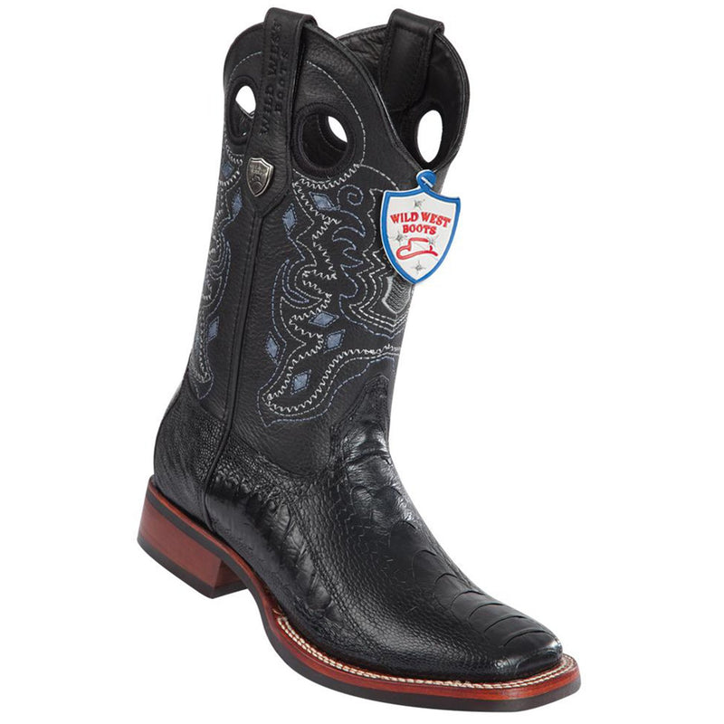 Wild West Boots #28250505 Men's | Color Black | Men's Wild West Ostrich Leg Wide Square Toe Rubber Sole Boots