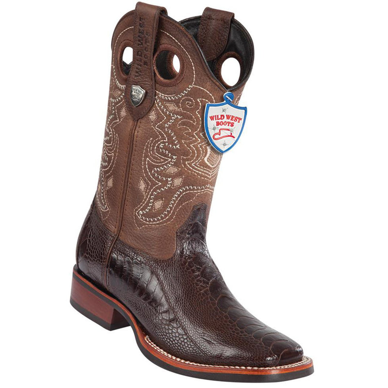 Wild West Boots #28250507 Men's | Color Brown  | Men's Wild West Ostrich Leg Wide Square Toe Rubber Sole Boots