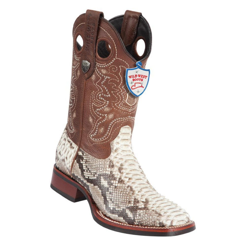 Wild West Boots #28255749 Men's | Color Natural  | Men's Wild West Python Wide Square Toe Rubber Sole Boots Handcrafted