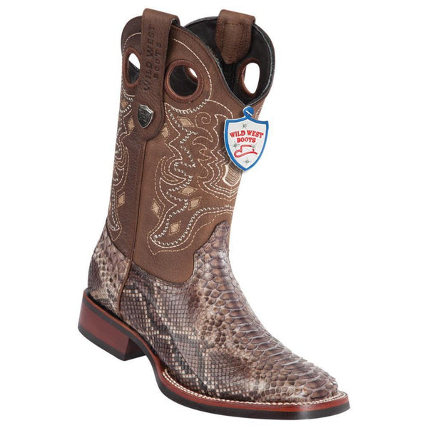 Wild West Boots #28255785 Men's | Color Rustic Brown | Men's Wild West Python Wide Square Toe Rubber Sole Boots Handcrafted