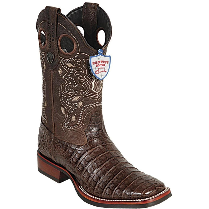 Wild West Boots #28258207 Men's | Color Brown | Men's Wild West Caiman Belly Boots Wide Square Toe Rubber Sole Handcrafted