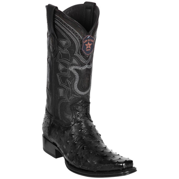 Los Altos Boots Mens #760305 European Square Toe | Genuine Full Quill Ostrich Boots | Color Black