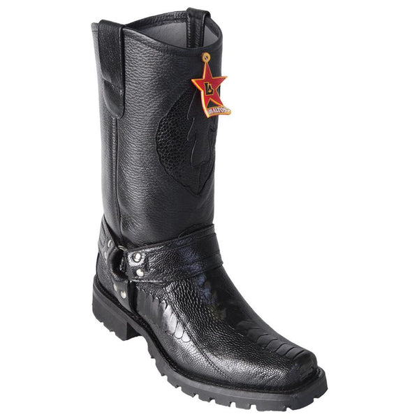 Los Altos Boots Mens #55T0505 Biker Boot | Genuine Ostrich Leg Leather Boots | Color Black