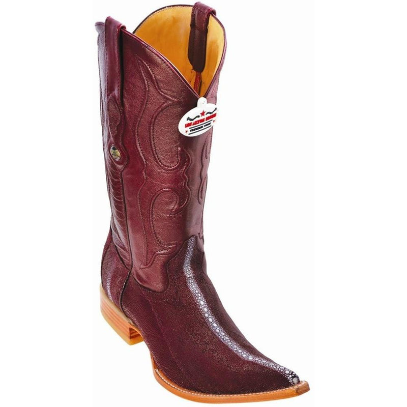 Los Altos Boots Mens #951106 3X Toe | Genuine Full Rowstone Stone Stingray Leather Boots | Color Burgundy