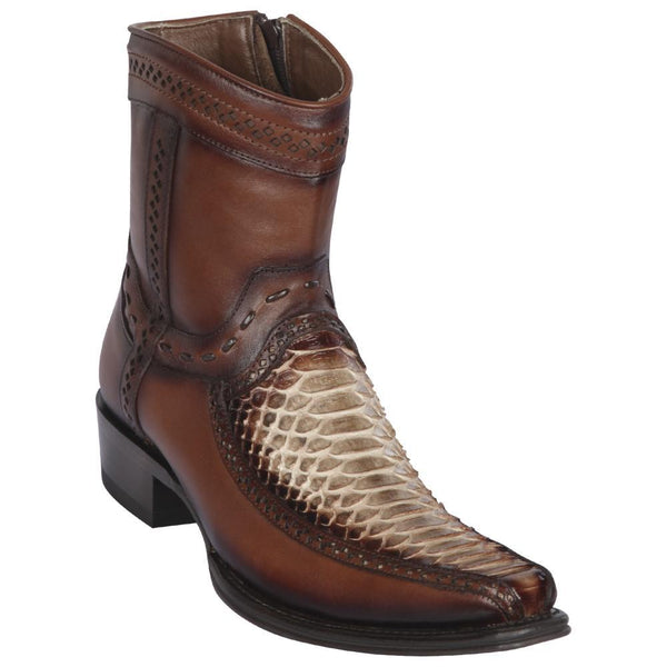 Los Altos Boots Mens #76BF5785 Low Shaft European Square Toe | Genuine Python And Deer Boots | Color Rustic Brown