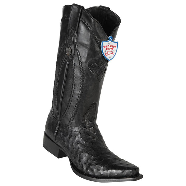 West Boots #2940305 Men's | Color Black | Men's Wild West Full Quill Ostrich Snip Toe Boots Handcrafted