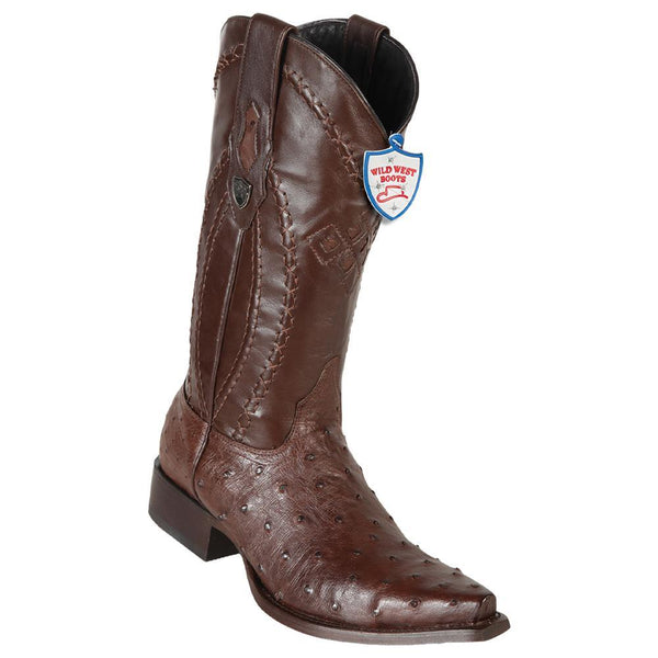 West Boots #2940307 Men's | Color Brown | Men's Wild West Full Quill Ostrich Snip Toe Boots Handcrafted