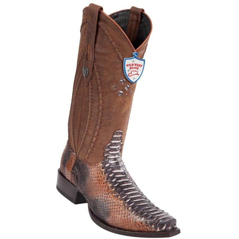 Wild West Boots #2945788 Men's | Color Rustic Cognac | Men's Wild West Python Snip Toe Boots Handcrafted