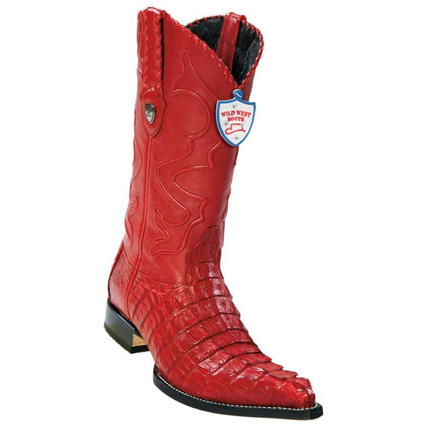 Wild West Boots #2950112 Men's | Color Red | Men's Wild West Caiman Tail 3x Toe Boots Handcrafted