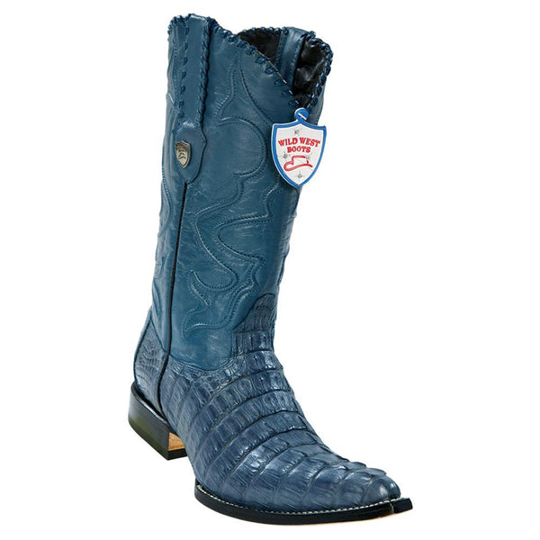 Wild West Boots #2950114 Men's | Color Blue Jean | Men's Wild West Caiman Tail 3x Toe Boots Handcrafted