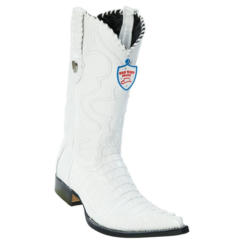 Wild West Boots #2950128 Men's | Color White | Men's Wild West Caiman Tail 3x Toe Boots Handcrafted