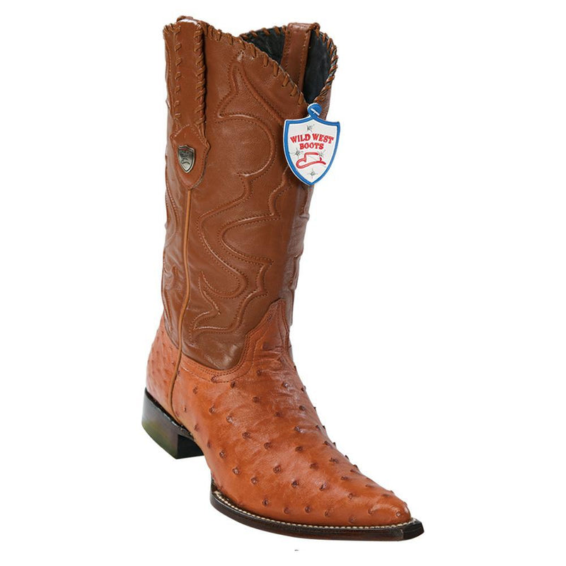 Wild West Boots #2950303 Men's | Color Cognac | Men's Wild West Full Quill Ostrich 3x Toe Boots Handcrafted