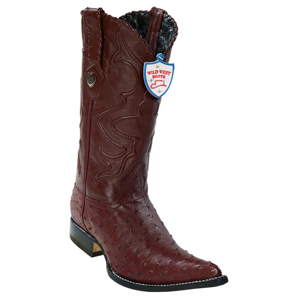 Wild West Boots #2950306 Men's | Color Burgundy | Men's Wild West Full Quill Ostrich 3x Toe Boots Handcrafted