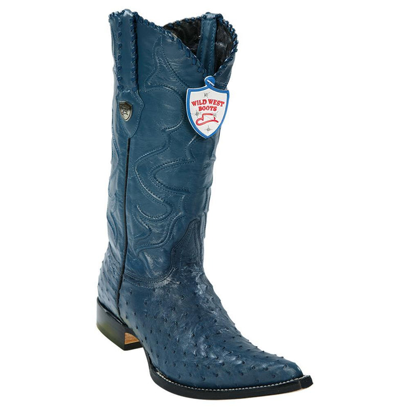 Wild West Boots #2950314 Men's | Color Blue Jean | Men's Wild West Full Quill Ostrich 3x Toe Boots Handcrafted