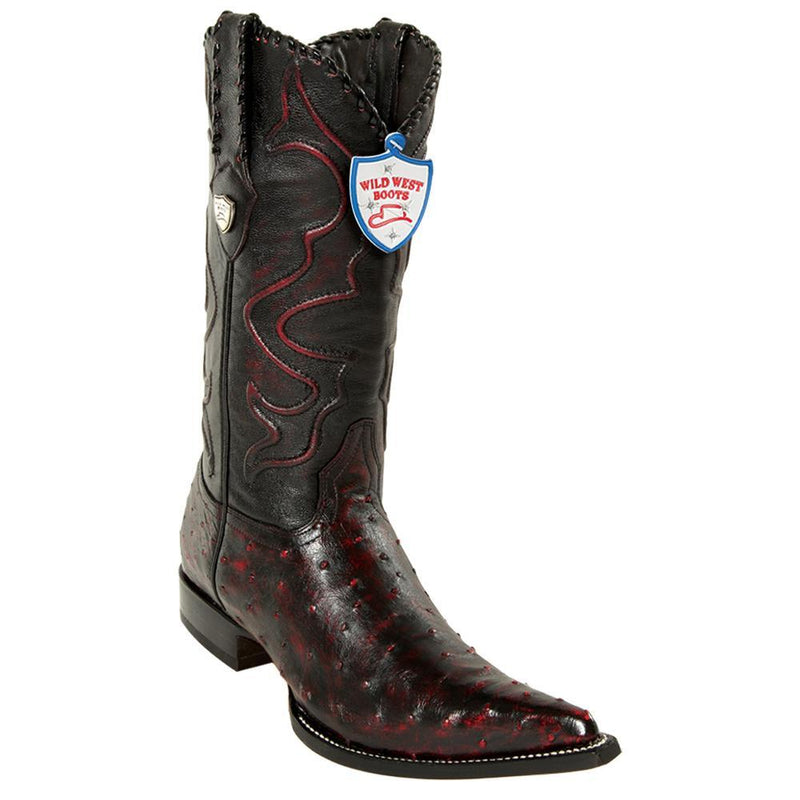 Wild West Boots #2950318 Men's | Color Black Cherry  | Men's Wild West Full Quill Ostrich 3x Toe Boots Handcrafted
