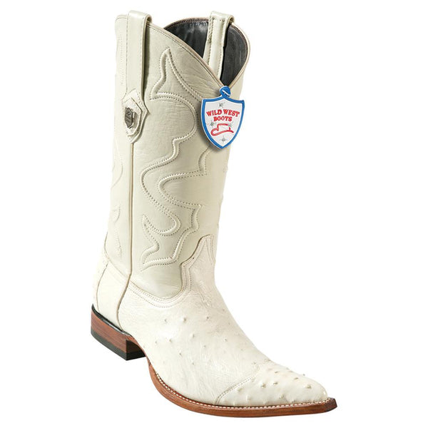 West Boots #2950404 Men's | Color Winterwhite  | Men's Wild West Smooth Ostrich 3x Toe Wing Tip Boots Handcrafted