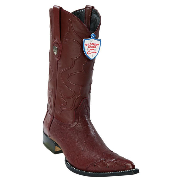 West Boots #2950406 Men's | Color Burgundy | Men's Wild West Smooth Ostrich 3x Toe Wing Tip Boots Handcrafted